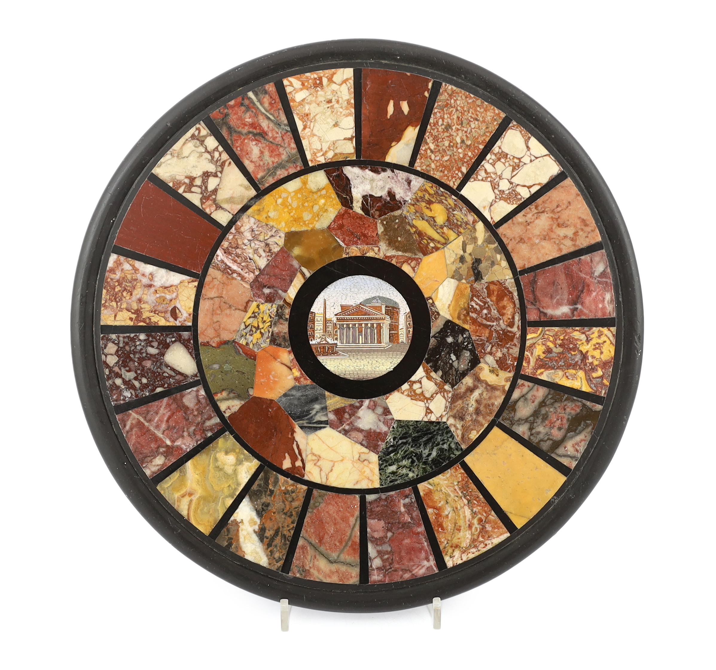 Orlandi Aristide, Via Sistina, a 19th century Italian micro-mosaic and specimen marble circular plaque, probably made for a table top, 35.5cm diameter